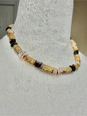 Handcrafted Natural Stone & Shell Beaded Necklace Boho Earthly